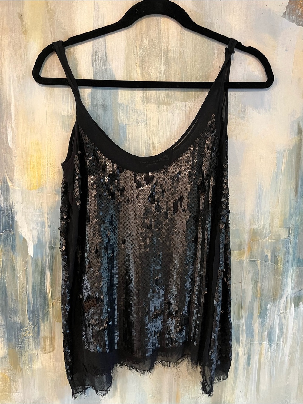 AllSaints Spitalfields Black Sequin Tank Top Size US 6